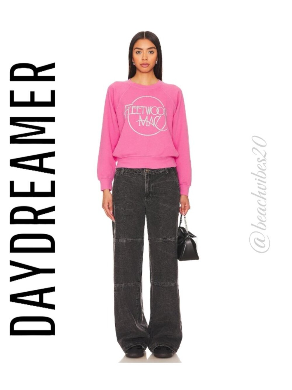 DAYDREAMER Fleetwood Mac Circle Logo Raglan Crew Medium Pink Rouge NWT